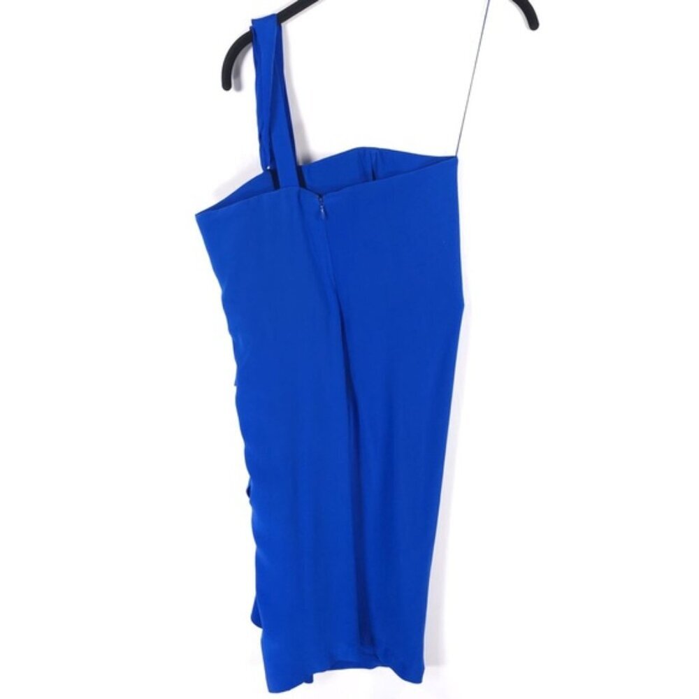 NWT ROBERT RODRIGUEZ 100% SILK One Shoulder Draped Ruffle Blue R804D42 Size 6 - Picture 2 of 11